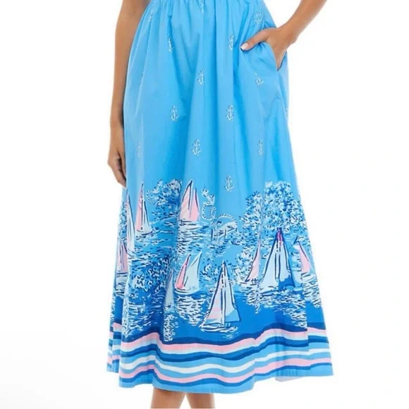 NWT Lilly Pulitzer Charlese cotton halter midi dress in Lunar blue, size 6 - Picture 8 of 11